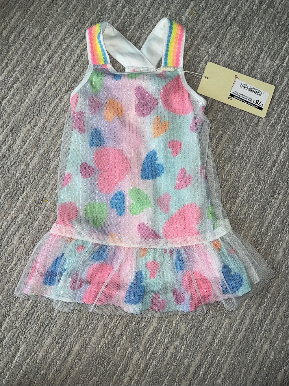 NWT Baby Sara Pastel Heart Stripe Tulle Dress Pink 12M